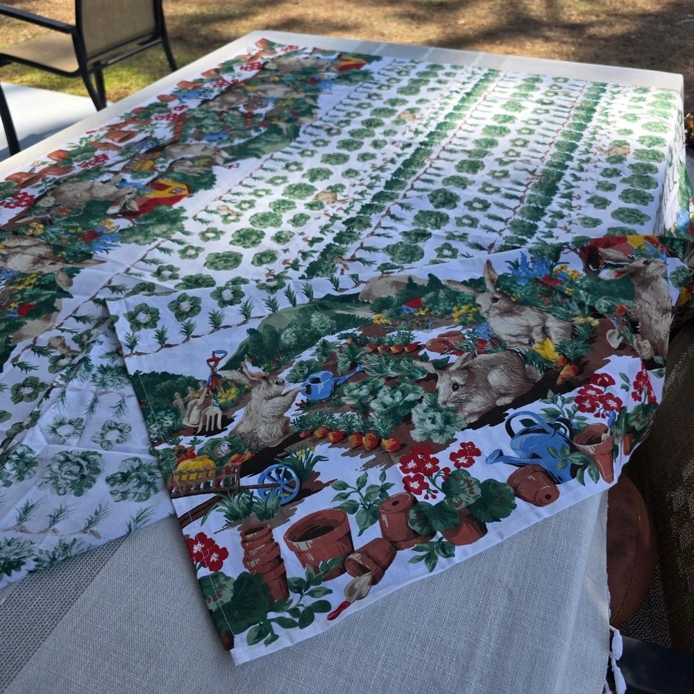 Wilton Court Bunny Garden Easter 51x51 Square Tablecloth Spring Rabbits Floral‎